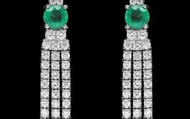 18K White Gold 1.66ct Emerald and 2.57ct Diamond Earrings