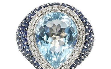 18K White Gold Topaz Sapphire and Diamond Right Hand Ring