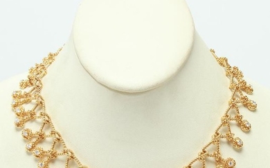 18K Yellow Gold Braid Links w Diamonds Necklace