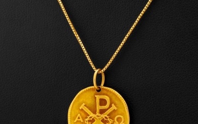 18K Yellow Gold Chi Rho Pendant Necklace