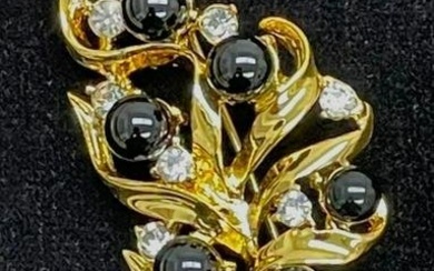 18KTGP Brooch with Inlaid Black Pearl and Swarovski Crystal Accents