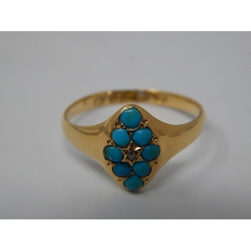 Victorian 18ct Yellow Gold Ring Set with Turquoise Border & ...