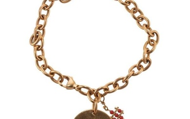 18k Gold Coral Charm Link Bracelet