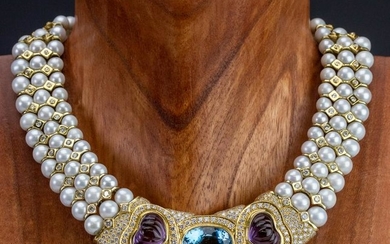 18k Gold & Diamond Akoya Pearl Gemstone Necklace