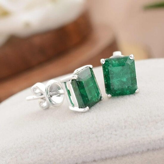 18k White Gold 2.78 TCW Zambian Emerald Stud Earrings