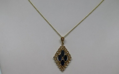18kt Art Deco Diamond 7 Sapphire Pendant