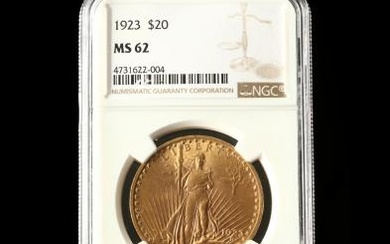 1923 $20 St. Gaudens Gold Double Eagle, NGC MS62