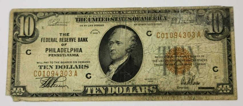 1929 PHILADELPHIA PA RESERVE RED CURRENCY NOTE