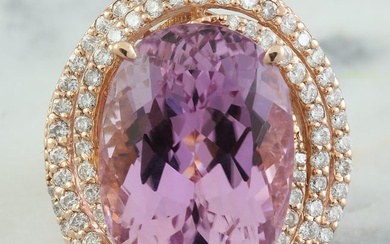 19.30 Carat Kunzite 18K Rose Gold Diamond Ring