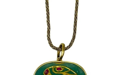 1930’s Yellow Gold, Carved Emerald and Ruby Pendant