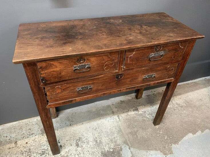 19th C Chinese Elm Console Table, Iron Handles