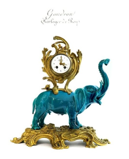 19th C. French Chinoiserie Bronze & Porcelain Clock