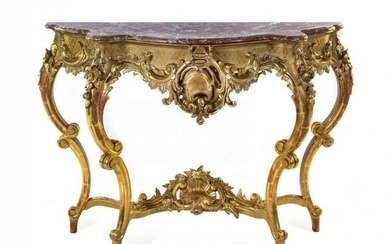 19th C. Louis XV Style Giltwood Marble-Top Console