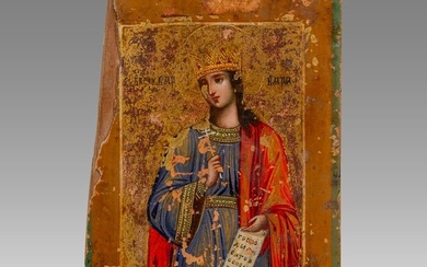 19th Century Russian Icon saint barbara greek orthodox.