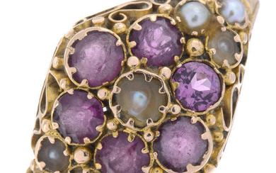 19th century garnet & split pearl cluster ring