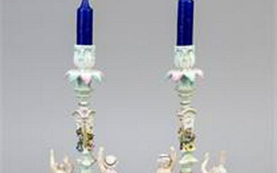 Pair of figurative candlesticks, w. Chelsea, 19th