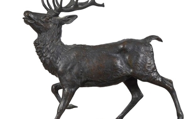 204 Antoine Louis BARYE (1796-1875) d'après Le brame du cerf Bronze patiné, fonte à la...