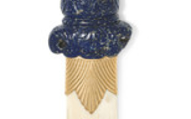 A LARGE GOLD-MOUNTED IVORY AND LAPIS LAZULI PAPER KNIFE, BY FABERGÉ, WITH THE WORKMASTER'S MARK OF HENRIK WIGSTRÖM, ST PETERSBURG, 1904-1908, SCRATCHED INVENTORY NUMBER 13892