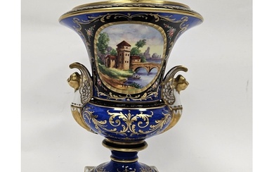 20th century Paris porcelain campana-shaped vase, with iron ...