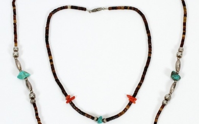 SILVER BEAD TURQUOISE HEISHI SHELL NECKLACES PIECES