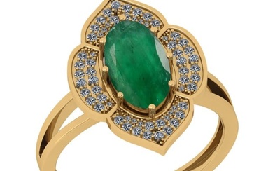2.46 Ctw VS/SI1 Emerald And Diamond 18K Yellow Gold Vintage Style Ring