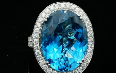 28.00ct Blue Topaz, 4.00ctw Diamond 18K Ring
