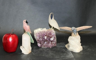 3 Quartz and crystal bird sculptures