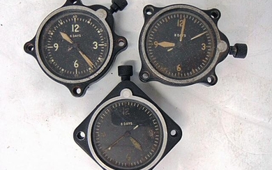3 WWII Airplane Clocks, Lecoultre, At Full Wind, Not