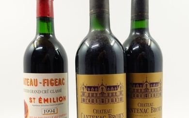 3 bouteilles 1 bt : CHÂTEAU FIGEAC 1994 1er GCC (B) Saint Emilion (base goulot,...