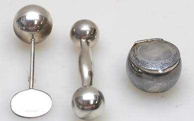 3 pc STERLING BABY RATTLE & FIRST TOOTH BOX