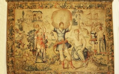A Brussels mythological tapestry, The Labours of Hercules: (5) Hercules and Atlas, probably ...