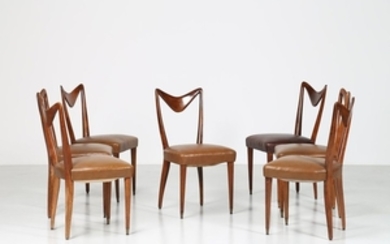SCREMIN LUIGI (1896 1983) Seven chairs. Walnut woo…