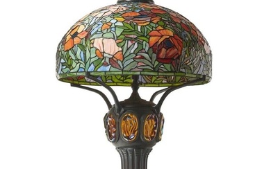 36"H Poppies Tiffany-Style Stained Glass Table Lamp