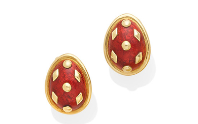 A pair of 18k gold and enamel 'Dot Lozenge' earclips,, Jean Schlumberger for Tiffany & Co.