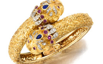An 18k gold, diamond and gemset bangle bracelet,, Ilias LaLaounis
