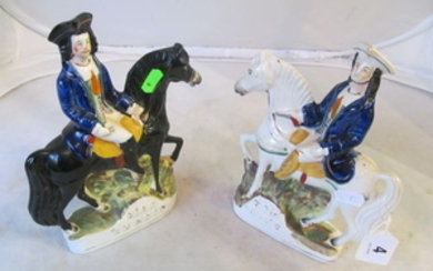 A pair of 19th Century Staffordshire figures Dick Turpin on black horse and Tom King on white horse.