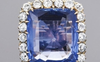 Antique 14K Gold Ceylon Sapphire & Diamond Ring w/GIA