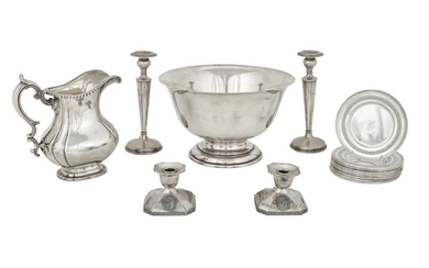 An assembled group of American silver table articles
