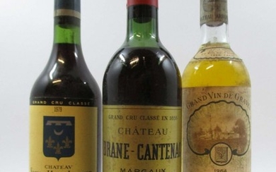 3 bouteilles 1 bt : CHÂTEAU BRANE CANTENAC 1966 2è GC Margaux (haute épaule, étiquette tachée)