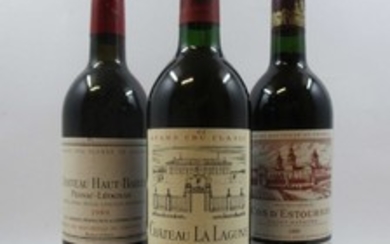 3 bouteilles 1 bt : CHÂTEAU LA LAGUNE 1989 3è GC Haut Médoc (base goulot, étiquette fanée)