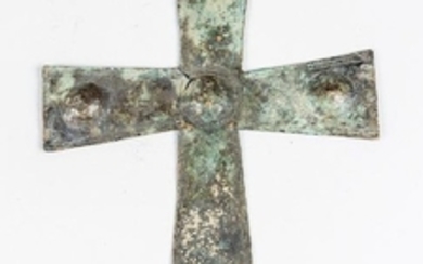 A Byzantine Cross, hammered copper with five out b…