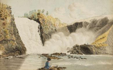 Canada.- Quebec.- Peachey (Attributed to James William, surveyor, draughtsman, army officer, and artist, d. 1797) The Montmorency Falls, with figure sketching in the foreground, watercolour [probably late 18th century]