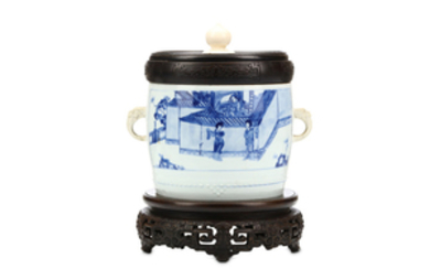 A CHINESE BLUE AND WHITE FIGURATIVE JAR. Qing...