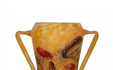 A Daum Nancy enameled cameo glass mushroom vase