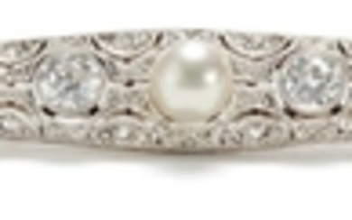 A Diamond and Cultured Pearl Brooch