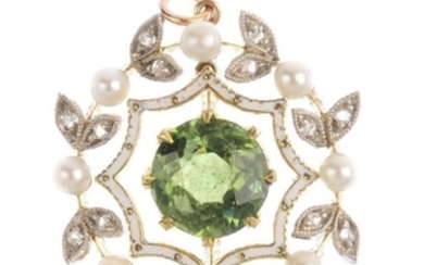 An early 20th century peridot, seed pearl and diamond