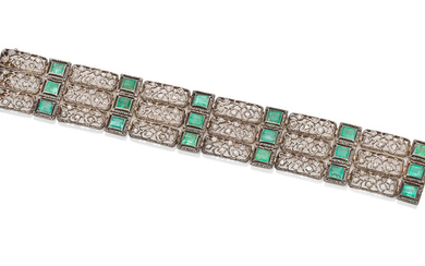 An emerald and diamond bracelet,, by Mario Buccellati, circa 1925