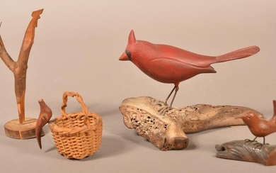 Four Contemporary/Vintage Folk Art Bird Carvings.