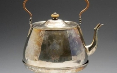 A George III silver tea kettle on stand, the body of