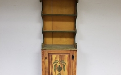 Grained and Paint-decorated Pine Tall Cupboard